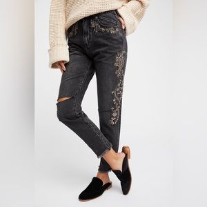 One Teaspoon x Free People Black Embroidered Legend Straight Jeans Size 27